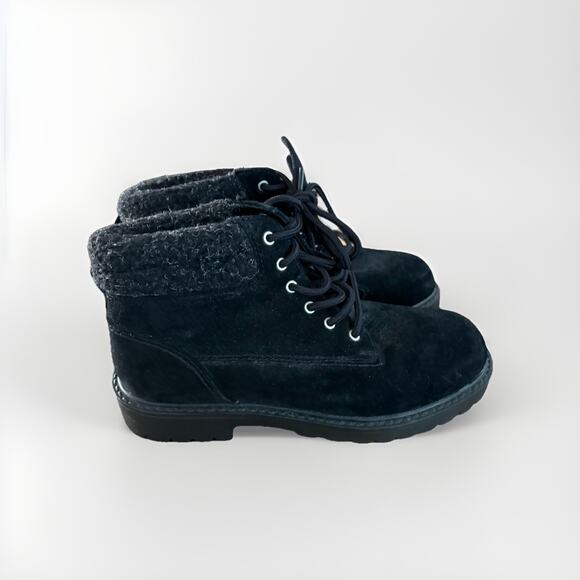 Predictions Leather Maxie Shearling Collared Boots Women 6.5W Blacki778 b - Picture 1 of 6